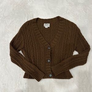AMERICAN EAGLE OUTFITTERS LADIES CABLE KNIT CARDIGAN SWEATER BROWN MEDIUM